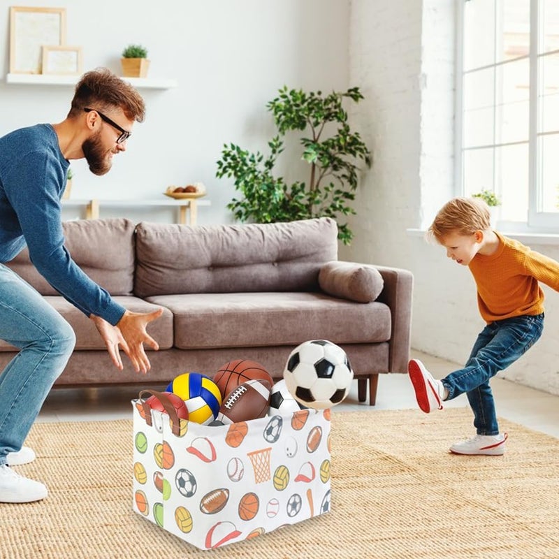 FXOCSHE Rectangular Ball basket,Kids Storage Bins, Foldable and waterproof canvas kids basket organizer, Boys toy box,boys Room Decor,shelf basket(Ball game) - Image 2